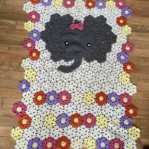 Handmade Crochet Afghan Elephant Child Blanket Bow Pink Purple Gift